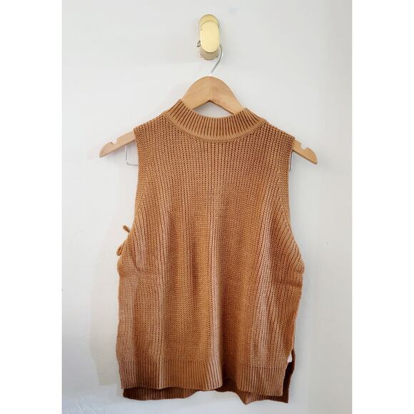 Y2K Camel Brown Mock Neck Knit Sweater Vest Tank Top - Picture 8 of 8